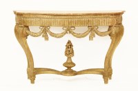 Lot 628 - A red marble topped console table