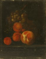 Lot 422 - 17th century follower of Cornelis de Heem
STILL LIFE OF PEACHES AND GRAPES
Oil on canvas laid down on panel
33 x 26cm