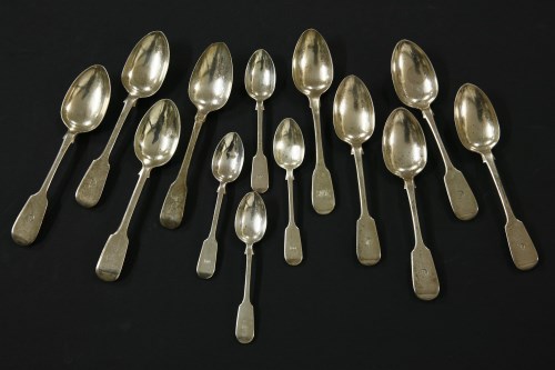 Lot 70 - Nine Georgian and Victorian fiddle pattern silver dessert spoons