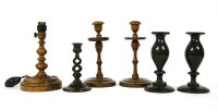 Lot 176 - A pair of Victorian turned wood candlesticks