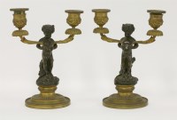 Lot 136 - A pair of 19th century of bronze and ormolu twin branch candelabra