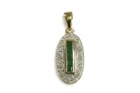 Lot 9 - A 9ct gold emerald and diamond oval cluster pendant