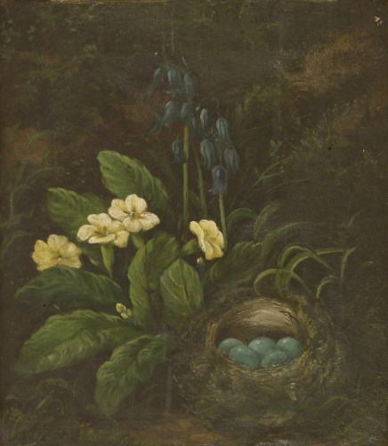 Lot 400 - William Henry Hunt (1790-1864)
PRIMULAS AND A BIRD'S NEST ON A MOSSY BANK
Signed l.c.