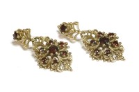 Lot 67 - A pair of 9ct gold garnet cluster open work drop earrings