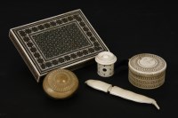 Lot 97 - Ivory items: ornamental engine turned box