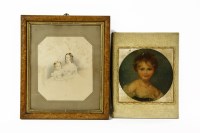 Lot 184 - Noel Carter (probably)
Two sisters on a chaise longue
Signed and dated 1843 in pencil l.l. pencil and watercolour
22.5 x 19cm (foxed)
and a folder with colour printed portrait (2)