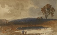 Lot 374 - John Varley OWS (1778-1842)
A MOTHER AND CHILD BY A POOL OF WATER
Watercolour
13.5 x 22cm