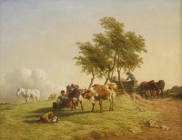 Lot 459 - Henry Brittan Willis RWS (1810-1884)
A PASTORAL SCENE WITH A MILKMAID AND CATTLE