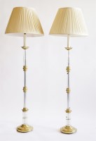 Lot 448 - A pair of fluted glass and brass-mounted electric standard lamps