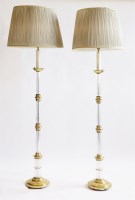 Lot 449 - A pair of fluted glass and brass-mounted electric standard lamps