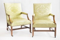 Lot 430 - A pair of George III mahogany Gainsborough or library chairs
