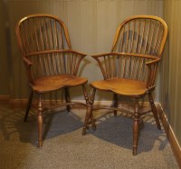 Lot 539 - A pair of elm spindle-back Windsor armchairs