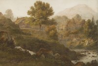 Lot 359 - John Glover OWS (1767-1849)
‘A MOUNTAIN FARMSTEAD’
Watercolour 
17 x 25cm