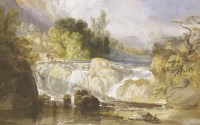 Lot 372 - William Andrews Nesfield OWS (1793-1881)
A WATERFALL IN THE HIGHLANDS
Watercolour and bodycolour on grey paper
20 x 32cm

Provenance:  with Agnews