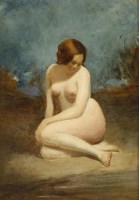 Lot 447 - Attributed to William Edward Frost RA (1810-1877) 
A SEATED NUDE IN A LANDSCAPE
Indistinctly signed and dated l.r.