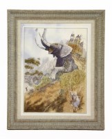 Lot 347A - Johnny Gaston
THE MURAK OF HARAD OLIPHANT UNDER ATTACK
watercolour
signed and dated l.r.