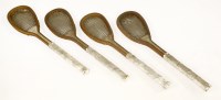 Lot 231 - A set of four lopsided real tennis rackets by Tison