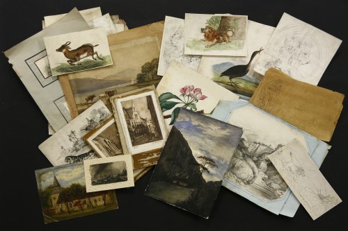 Lot 234 - A box containing original 19th century watercolour and pencil drawing