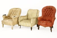 Lot 429 - Three Victorian and later over stuffed upholstered low library chairs