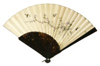 Lot 143 - A 19th century Chinese tortoiseshell and silk fan