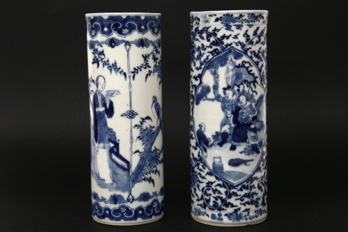 Lot 166 - Two 19th century Chinese blue and white cylindrical vases