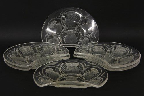 Lot 211 - A set of six Lalique France 'hustle' salad plates of crescent form