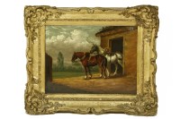 Lot 528 - A 19th century painting
HORSES AT A STABLE DOOR
oil on canvas
unsigned
24cm x 32cm