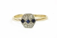 Lot 5 - An Art Deco gold sapphire and diamond hexagonal plaque ring