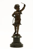 Lot 141 - A 19th century German bronze figure of a young girl with a hoop and stick