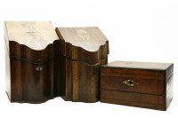 Lot 378 - A large George III serpentine fronted mahogany cutlery box