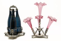 Lot 435 - A silver plated and cranberry glass epergne