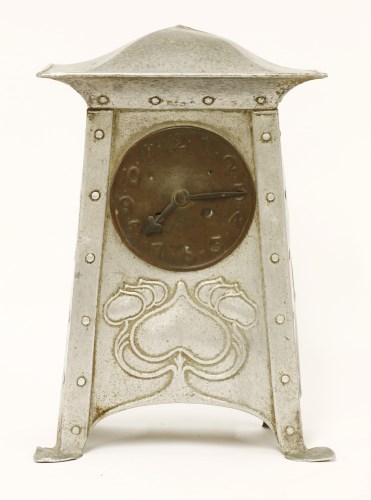 Lot 44 - An Art Nouveau aluminium mantel clock