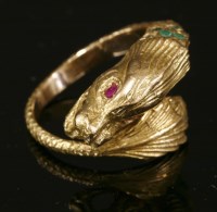 Lot 246 - An Italian ruby and emerald set dolphin ring