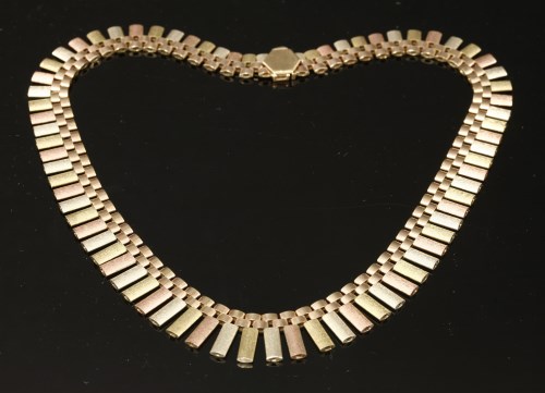 A 9ct gold Cleopatra fringe link tectured necklace, length approx 16'',  weight approx 19gms Further details: good all links intact