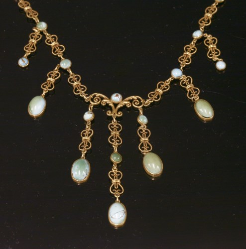 Lot 114 - An American gold and turquoise set fringe necklace