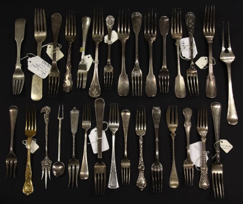 Lot 122 - The Bill Brown cutlery collection: 30 continental white metal forks.