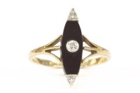 Lot 45 - An Art Deco onyx and diamond marquise shaped plaque ring
