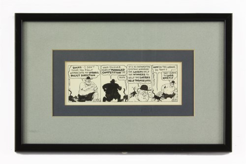 Lot 409 - Steve Bell (b.1951)
'SOCKS - I DON'T THINK YOU FULLY APPRECIATE MY OVERALL POLICY DIRECTION'
A pen and ink cartoon strip