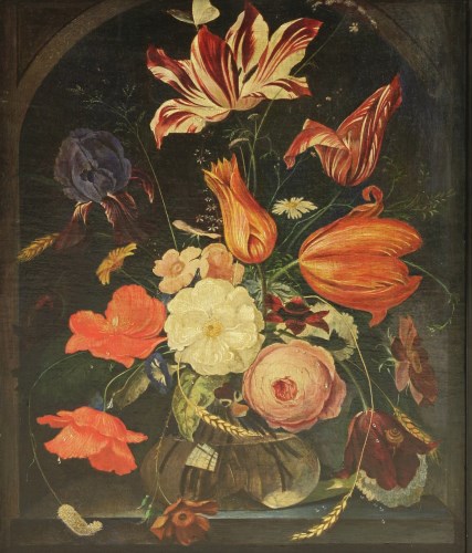 Lot 768 - Manner of Nicolaes van Verendael
A STILL LIFE OF FLOWERS IN A GLASS VASE IN A NICHE
Oil on panel
52 x 41cm