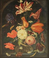 Lot 768 - Manner of Nicolaes van Verendael
A STILL LIFE OF FLOWERS IN A GLASS VASE IN A NICHE
Oil on panel
52 x 41cm