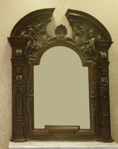 Lot 372 - A large and ornate Victorian oak overmantel mirror