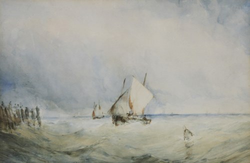 Lot 352 - Circle of John Callow (1822-1878)
FISHING BOATS OFF THE COAST
Watercolour
24 x 35.5cm