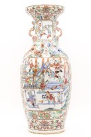 Lot 365 - A large Canton enamel twin handled vase