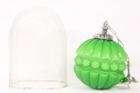 Lot 299 - A 1960's style chrome and green glass lobed hanging light