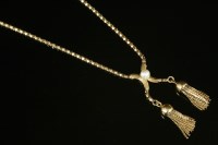 Lot 724 - A gold single stone simulated pearl tassel pendant
