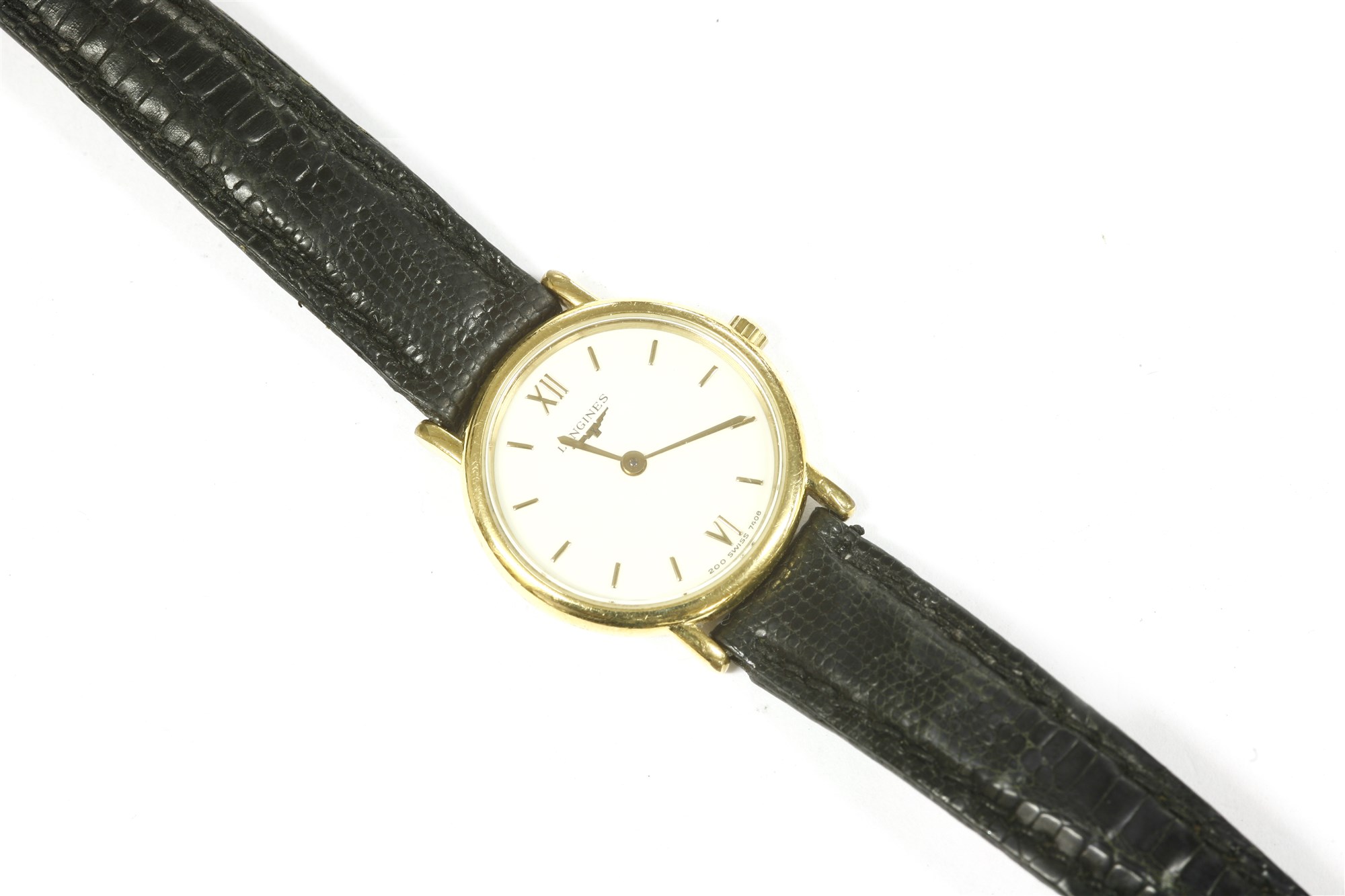 Lot 175 A ladies gold plated Longines quartz strap