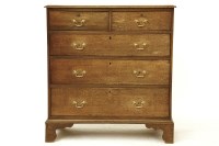 Lot 570 - A 19th century oak chest of two short and three long drawers