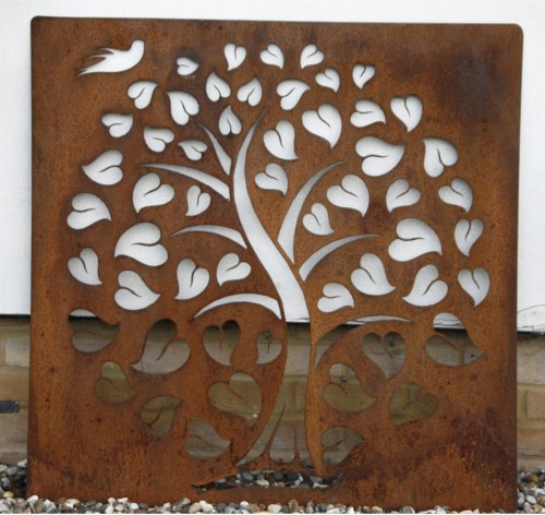 Lot 1074 - A tree of life with bird metal silhouette wall panel