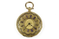 Lot 128 - A Continental ladies gold and blue enamel fob watch