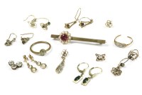 Lot 160 - A pink tourmaline and split pearl cluster bar brooch